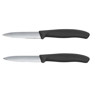 빅토리녹스 스위스 클래식 날 과도 2종 세트 블랙 8cm 6.7693.2, 1세트, 물결 + 일자