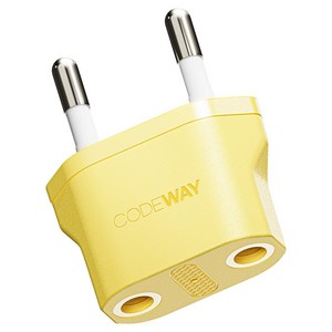 코드웨이 돼지코 220V 변환 유럽형 플러그, 43mm, 옐로우, 1개