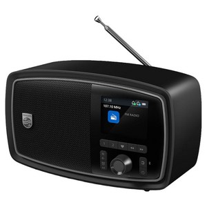 필립스 JANET 레트로 100주년 LCD 디스플레이 센추리 무선 SBC AAC 코덱 수면 타이머 블루투스 FM 라디오, 블랙, TAV2000
