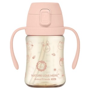 네이쳐러브메레 애니멀프렌즈 PPSU 원터치 빨대컵, 210ml, 1개, 퓨어핑크