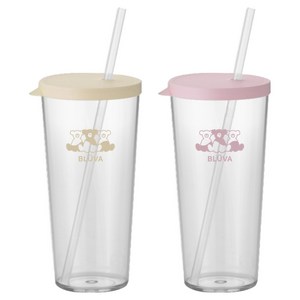블루바 트라이탄 투명 심플 빨대 텀블러 670ml x 2종 세트, 아이보리 옐로우, 파스텔 핑크, 1세트