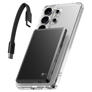 신지모루 발열차단 Qi2 초고속 반고체 세미솔리드 배터리셀 오반고 M슬림팩 PD 20W 5000mAh 맥세이프 보조배터리 C타입, 블랙, Sjm-OBS-5K