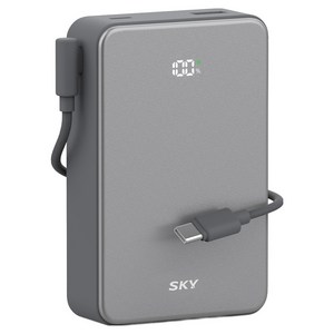 SKY 필 Cube 20000mAh PD QC 22.5W 고속충전 LCD잔량표시 대용량 미니 보조배터리 케이블 멀티단자, 그레이, SKY-A20