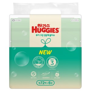 하기스 퓨어 그린 생분해 아기물티슈 캡형, 55g, 72매, 6개