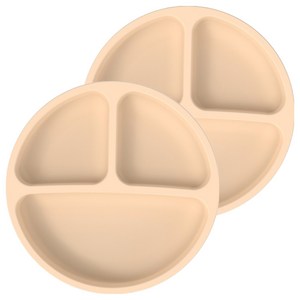 러블온 미끄럼방지 3구 원형 실리콘 식판, 베이지, 2개, 식판 2p