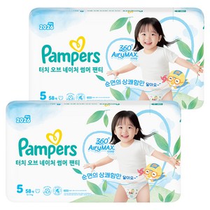 팸퍼스 2026 터치 오브 네이처 썸머 팬티형 기저귀 남여공용, 116매, 5단계 골드박스 특가