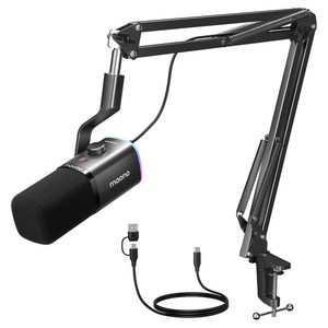 마오노 원터치 음소거 USB XLR 다이나믹 마이크, PD100XS, 블랙