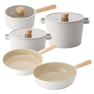 네오플램피카 인덕션 냄비 5종 세트, 화이트, 1세트, 편수 18cm + 양수 22cm + 곰솥 22cm + 프라이팬 24cm + 궁중팬 26cm