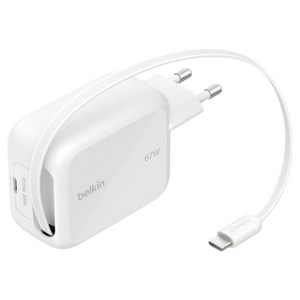 벨킨 부스트차지 프로 67W USB C 릴 케이블 일체형 PD3.2 AVS GaN PPS 초고속 충전기 WCH022krWH, 1개, 화이트