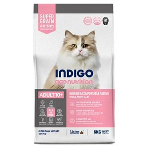 인디고 어덜트 10 플러스 에이지뉴트리션 포 캣 건식사료, 가수분해 연어, 6kg, 1개