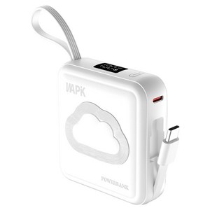 와피크 기내반입 잔량표시 내장케이블 초소형 보조배터리 10000mAh, M2, 화이트