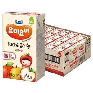 요미요미 100% 유기농 주스 사과 배, 125ml, 24개