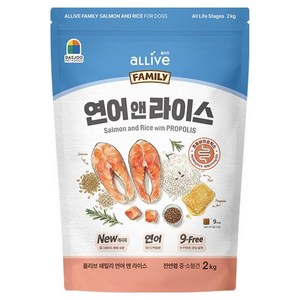 대주펫푸드 강아지 올리브 패밀리 연어 앤 라이스 건식사료, 2kg, 1개, 연어+쌀