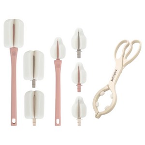 마더케이 리필형 젖병솔 3종 세트, 인디핑크(젖병솔, 젖꼭지솔), 크림(집게), 리필형 젖병솔 + 젖꼭지솔 + 젖병집게