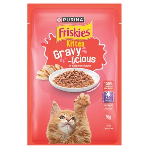 프리스키 고양이 퓨리나 그레이비 키튼 치킨 주식 습식 파우치, 닭, 70g, 12개