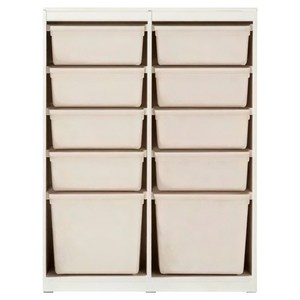 한샘 샘키즈 박스 수납장 870 + 플라스틱 박스 소 8p + 대 2p 세트 방문설치, 수납장(크림화이트) + 박스(베이지), 5단