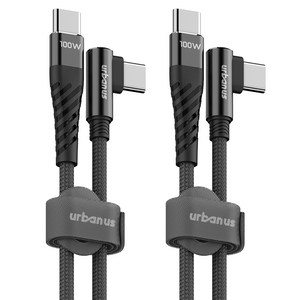 어반어스 C타입-C타입 100W 초고속 L자 패브릭 충전 케이블, 블랙, 2개, 1.5m