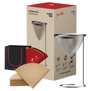 폴롭스 올인원 커피 스텐 드립타워 세트 300ml, 1세트, 드립타워 컴팩트형 + 필터V드립형 50p