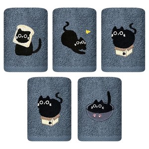 송월타월 애니멀프렌즈 우리집 고양이 자수 가정용 세면타올 150g x 5종 세트, 랜덤발송, 1세트