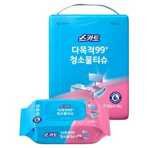 스카트 잘 닦이는 다목적 99플러스 청소물티슈 60p, 4개 골드박스 특가
