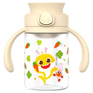 주니 핑크퐁 아기상어 원터치 이지 자기주도 물컵, 베이지, 1개, 200ml