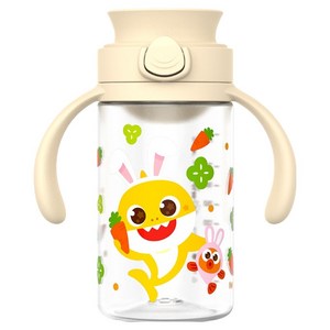 주니 핑크퐁 아기상어 원터치 이지 자기주도 물컵, 베이지, 1개, 260ml