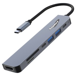 애니포트 7 IN 1 USB 2.0 3.0 1포트 PD 100W SD TF 카드리더기 삼성덱스미러링 C타입 멀티허브 AP-TC71UHP, 1개, GRAY + BLACK