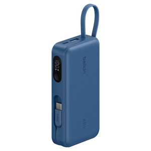 벨킨 울트라차지 USB C 케이블 일체형 45W 고속 충전 보조배터리 10000mAh, 블루, BPB035qcBL