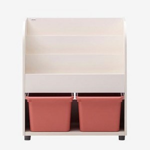 일룸 에디키즈 전면멀티 책장 방문설치, 아이보리(몸통), 키즈레드(PL박스), 2단