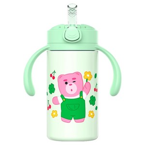 주니 벨리곰 원터치 이지 스테인리스 빨대컵, 그린, 1개, 280ml