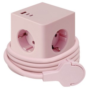 원스탑 제로갭 납작 큐브 고용량 USB C 고속충전 멀티탭 4000W, 1개, 파스텔핑크, 3m