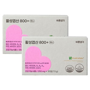 바른생각 활성엽산 800+ 미니 7.5g, 2개, 30정