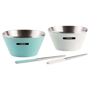 바이마르 서핑볼 면기 2종 + 젓가락 2종 세트, 블루, 베이지, 1세트