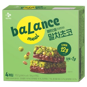 CJ제일제당 밸런스밀 저당 프로틴바 말차초코맛 4p, 152g, 1개