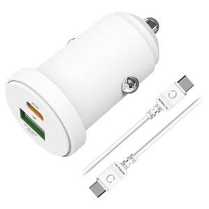 엑티몬 차량용 PD25W 2포트 초고속 C포트 USB포트 충전기 + CtoC 케이블 세트, 화이트, MON-CAR-PD25W-CU-CP