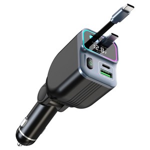 UM2 PD C타입 PPS 차량용 65W 시거잭 듀얼 릴타입 초고속 충전기, 블랙, UMCAR-65W4in1