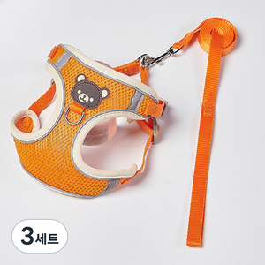 반려동물 요런개 베어 하네스 + 리드줄 세트, 01오렌지, 3세트