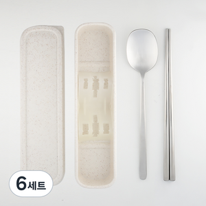 달팽이리빙 퀴진드마망 순수 무소음 휴대용 수저세트, 실버, 숟가락 + 젓가락 + 케이스, 6세트