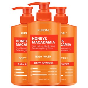 쿤달 허니 앤 마카다미아 퓨어 퍼퓸 바디워시 베이비파우더향, 500ml, 3개