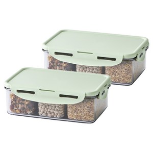 락앤락 비스프리 퓨어 직사각 칸칸이 밀폐용기 라이트그린, 2개, 1L