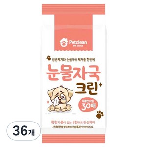 펫크린 반려동물 눈물자국 크린 물티슈 30p, 129g, 36개