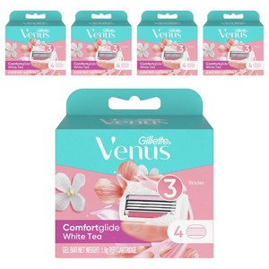 Venus 컴포트 글라이드 화이트티 여성용 면도날, 4개입, 5개