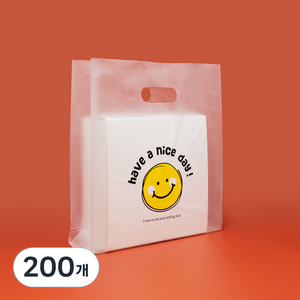 제이팩토리 도시락 포장 스마일 비닐쇼핑백 중, 200개, 1개입