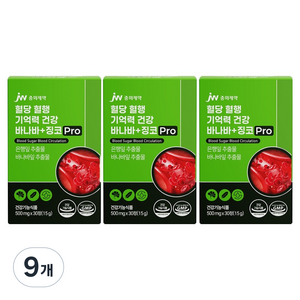 JW중외제약 혈당 혈행 기억력 건강 바나바 플러스 징코 Pro 15g, 30정, 9개