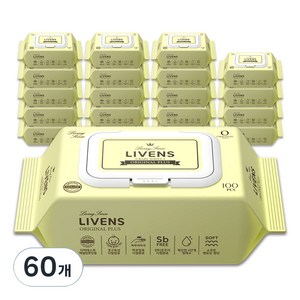리벤스 유아용 오리지널 플러스 도톰한 저자극 엠보싱 물티슈 캡형, 55g, 100매, 60개
