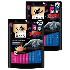 쉬바 고양이 멜티 파우치 간식 20p, 가다랑어와 연어맛 + 시푸드 믹스맛, 240g, 2개