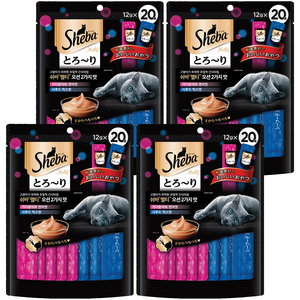 쉬바 고양이 멜티 파우치 간식 20p, 가다랑어와 연어맛 + 시푸드 믹스맛, 240g, 4개