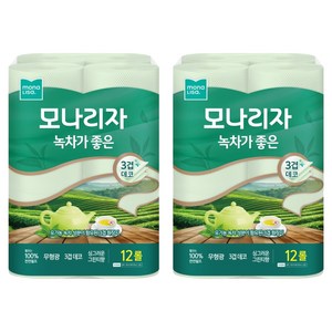 모나리자 녹차가 좋은 천연펄프 3겹 고급롤화장지, 30m, 12롤, 2개
