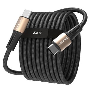 SKY 비트 60W PD PPS C타입 고강도 패브릭 초고속충전 골드 메탈 케이블, 120cm, 1개, 블랙