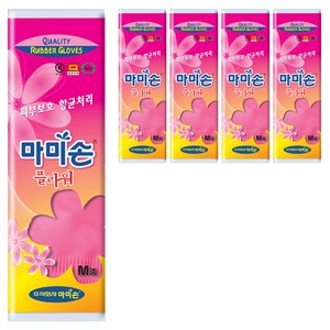 마미손 플라워 고무장갑 중(M), 핑크, 5개